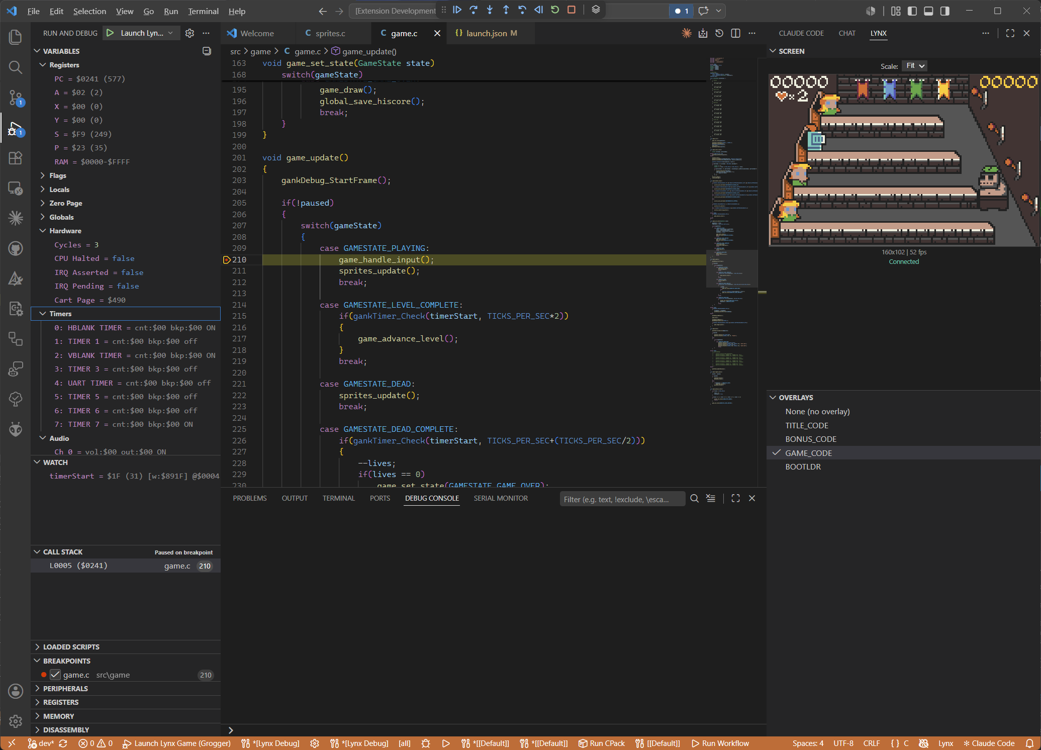 Source-level debugging with screen viewer